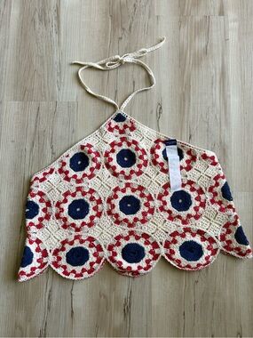 NWT Arizona Jean Crochet Halter Top Large Patriotic Red White Blue Boho Festival